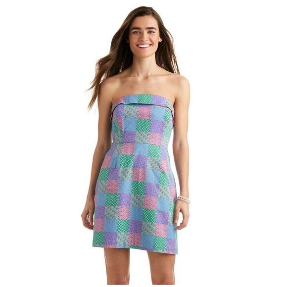 Vineyard Vines Limited Edition Kentucky Derby Patchwork Mini Strapless Dress 00 - Picture 1 of 7